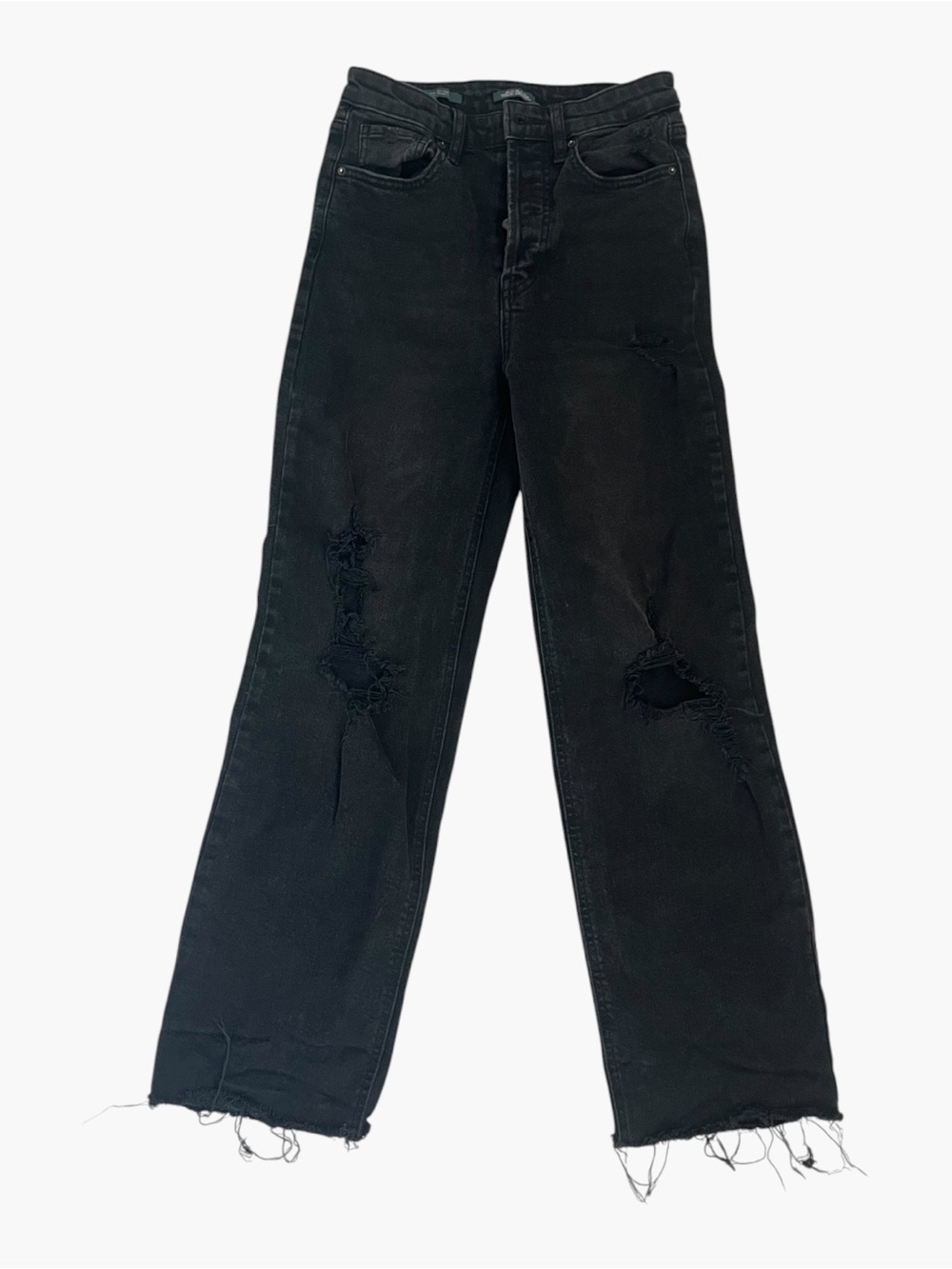 Black Distressed High-Rise Straight Women's Jeans